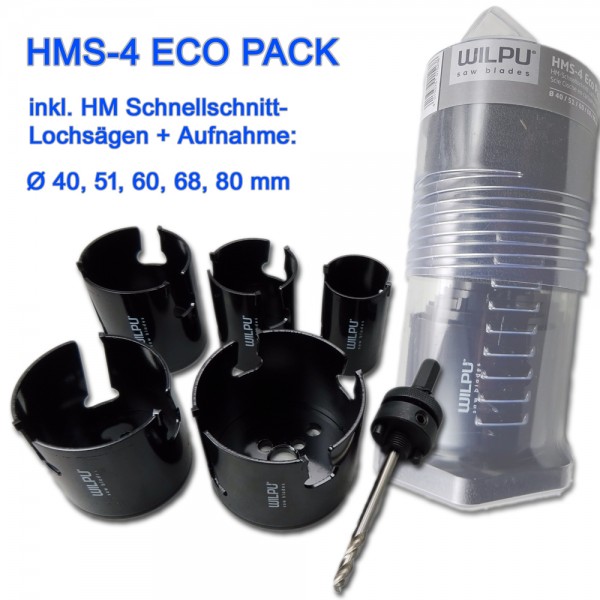 Hartmetall-Lochsägen Pack Ø 40, 51, 60, 68, 80mm + Aufnahme im Platz-Spar-Pack